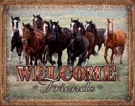 Metal sign WELCOME - HORSES - Friends, (40 x 31.5 cm)