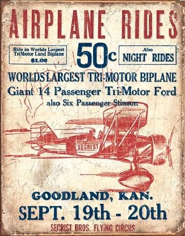 Metal sign AIRPLANE - Secrist Flying Circus, (31.5 x 40 cm)