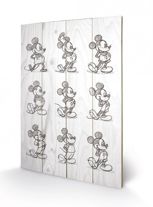 Mickey Mouse - Sketched - Multi Wooden Art, (40 x 59 cm)