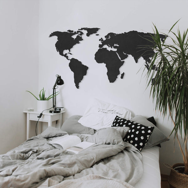 3D World Map Motif - Black - 100 x 50 cm