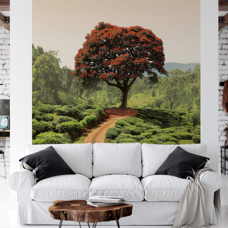 Red Tree and Hills in Sri Lanka - Wall Mural 5036
