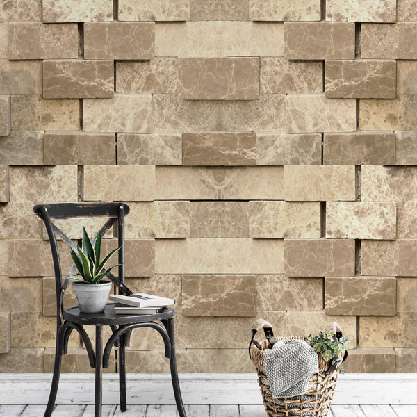 3D Stone Wall Wall Mural With Chair
