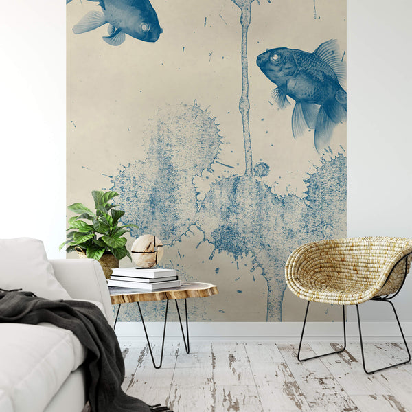 Blue Fish - Wall Mural With Chairs