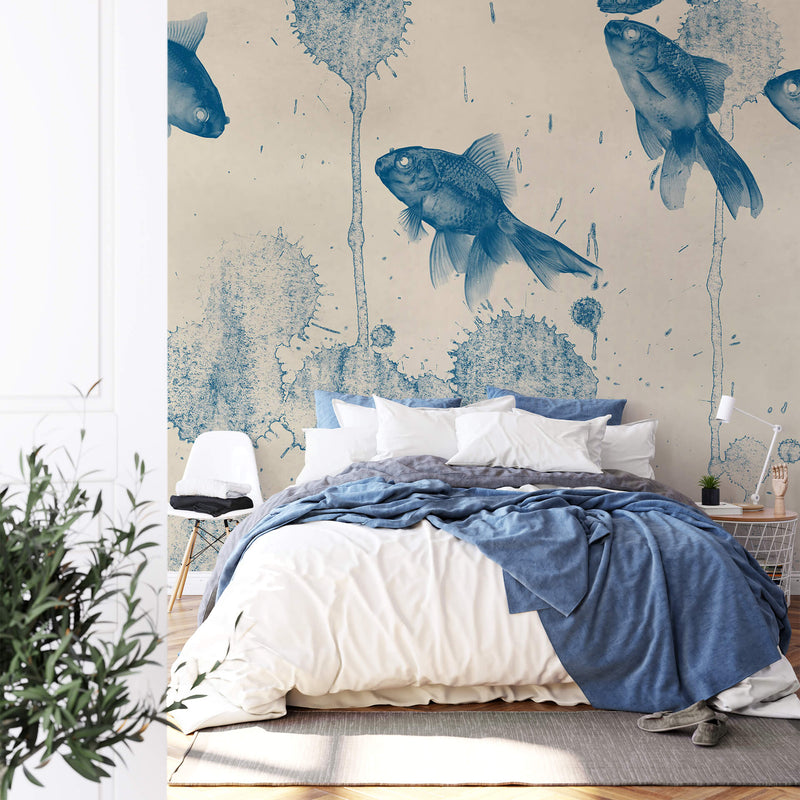 Blue Fish - Wall Mural In Bedroom