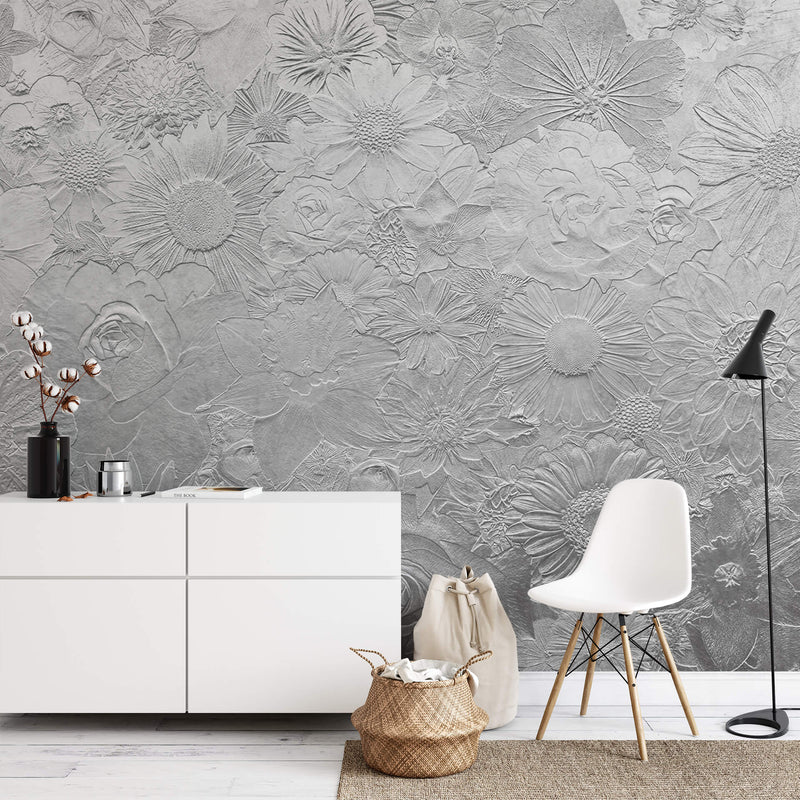 Silver Flowers - Wall Mural 5452