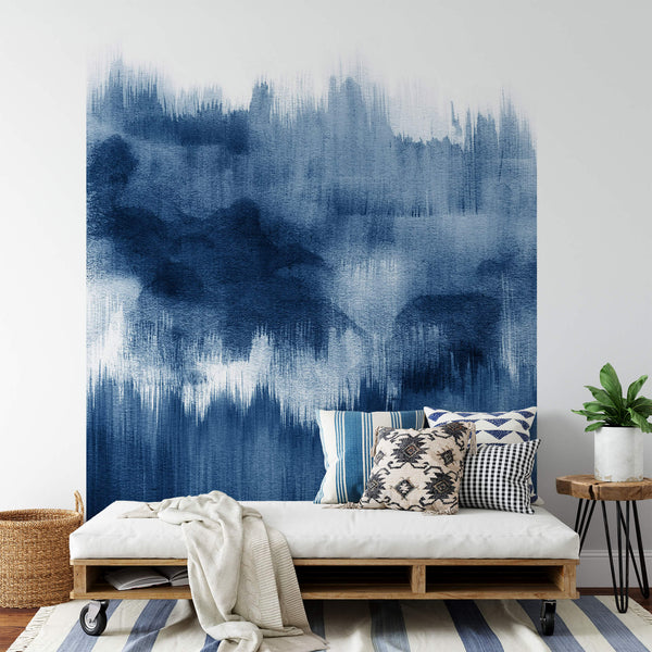 Brush Strokes Blue - Wall Mural & Sofa