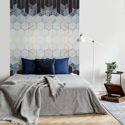 Blue & White Hexagons - Wall Mural In Bedroom