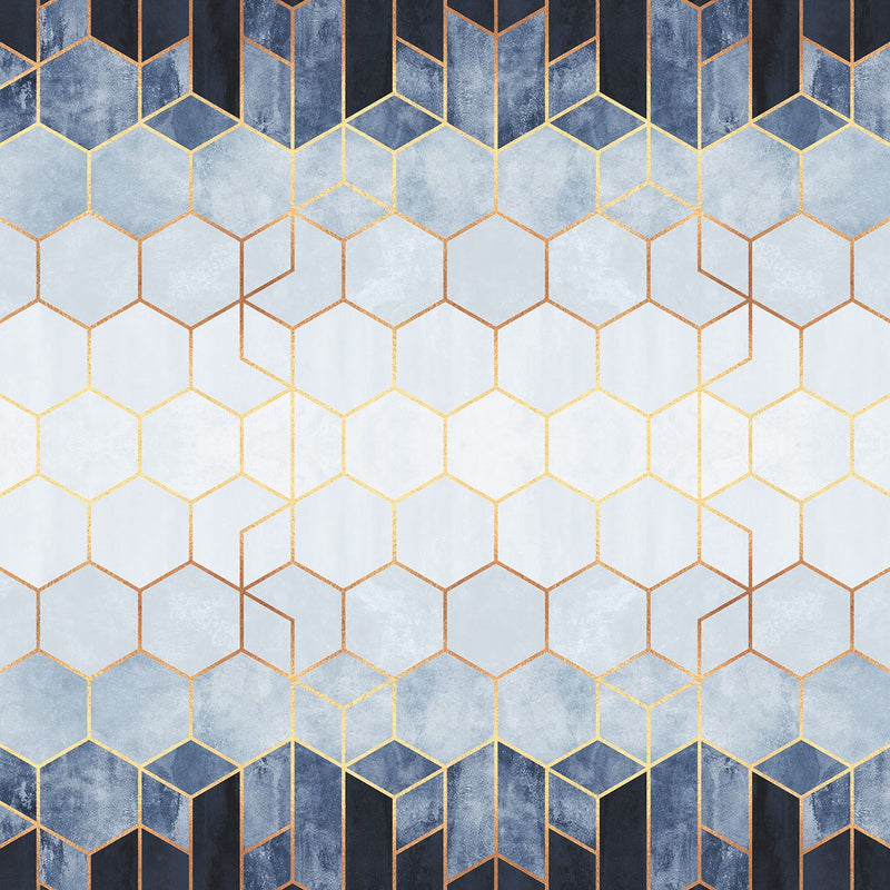 Blue & White Hexagons - Wall Mural 