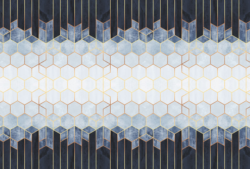 Blue & White Hexagons - Wall Mural 