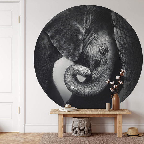 Baby Elephant Wall Mural With Table & Flowers