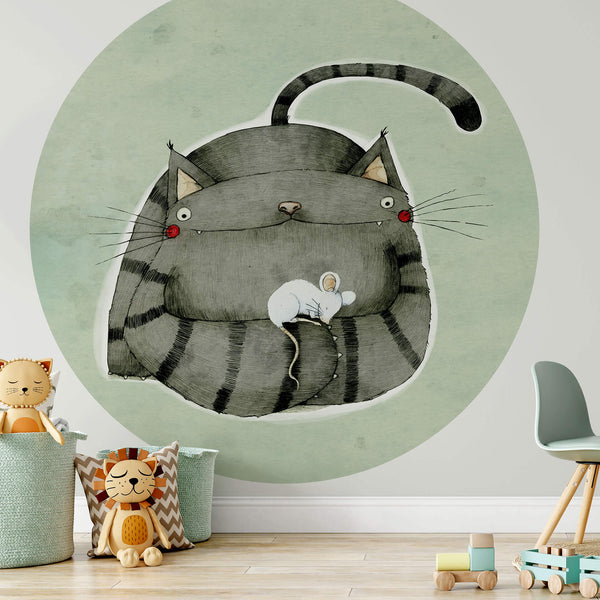 Big Friends - Cat & Mouse Wall Mural in Children's Room