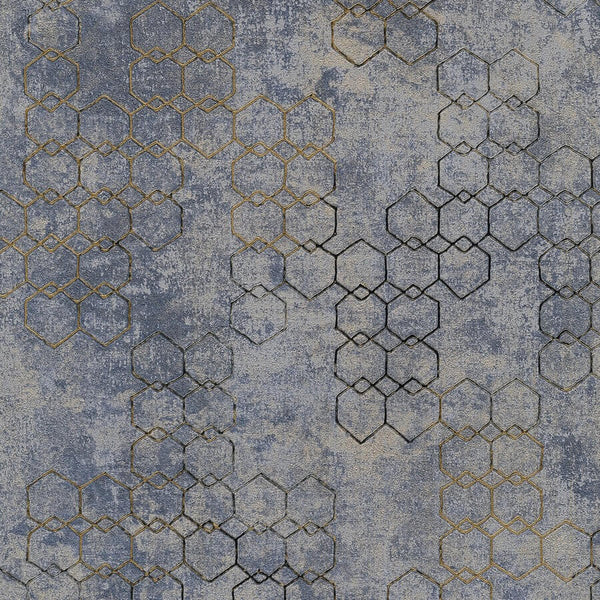 Living Walls Gold/Grey/Blue Metallic Geometric Wallpaper - 374245