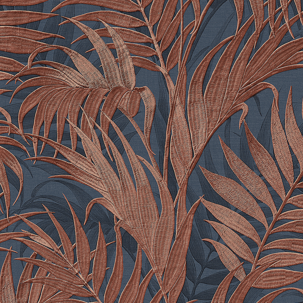 Tropical Palm Leaf Blue & Copper