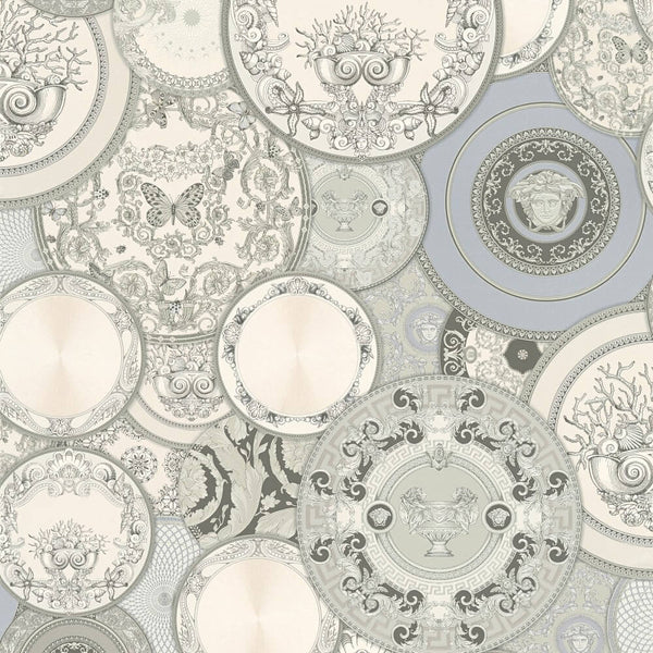 Versace Greek dishes plates silver wallpaper - 349013