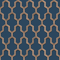 Geometric Silk Deep Blue & Copper