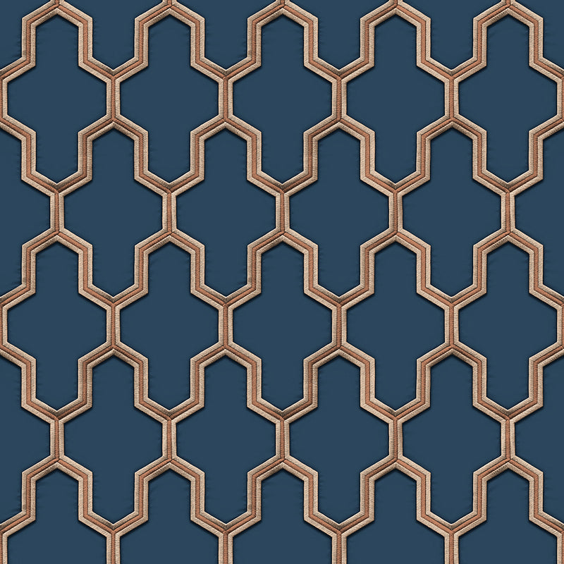 Geometric Silk Deep Blue & Copper