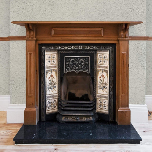 Anaglypta Luxury Vinyl Boyden - RD920 wallpaper around a traditional victorian fireplace